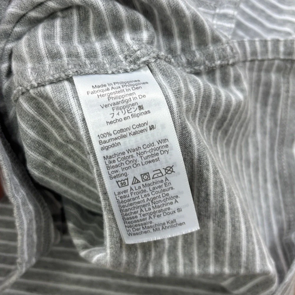 J. Crew Polo Shirt Mens Large Minimalist Slub Cotton Classic Fit Grey Striped